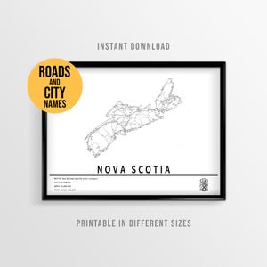Nova Scotia Map Poster, Canada Road Map with City Names (Instant Download)