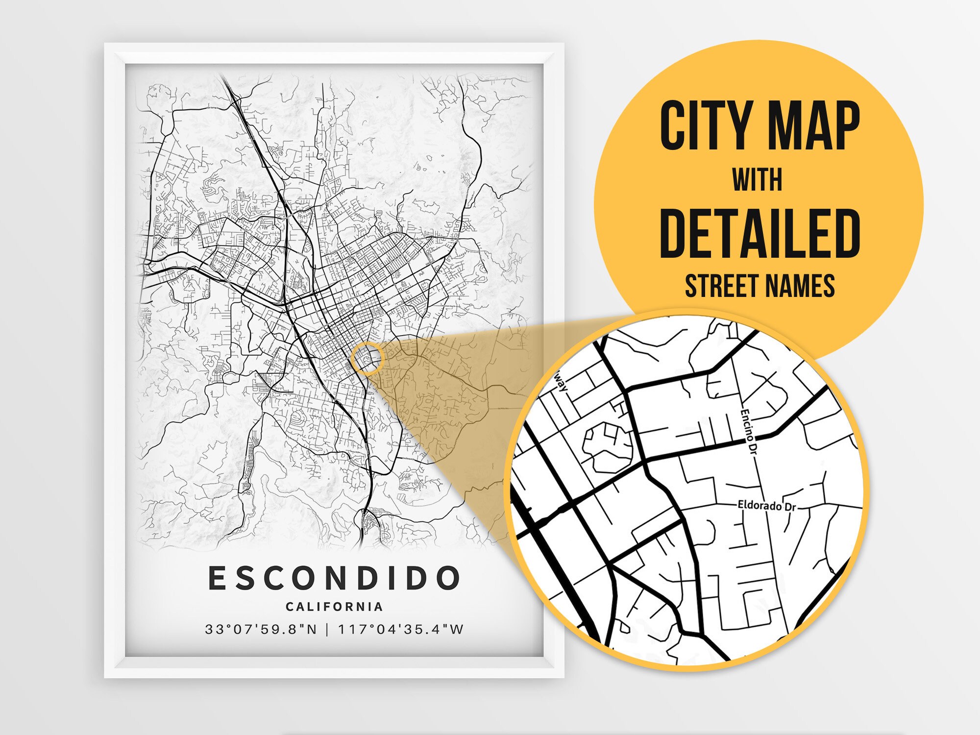 Printable Map of Escondido California United States With Etsy