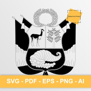 Armoiries du Pérou, Pérou Vector Clipart - SVG \ PNG \ PDF \ Téléchargement instantané \ Découpe \ Signe de l'État \ Emblème du Pérou