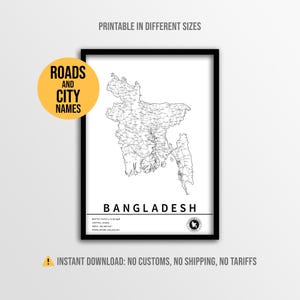 Bangladesh Map Poster, Printable Push Pin South Asia Map with City Names (Instant Download)