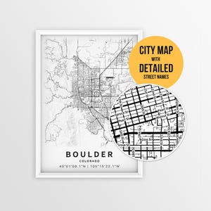 Mappa di Boulder, Colorado, con i nomi delle strade, poster stampabile della città di Boulder (download immediato)