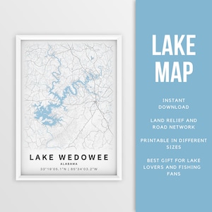 Mapa para impressão do Lago Wedowee Alabama (Reservatório R. L. Harris) - Download instantâneo \ Mapa do lago \ Cartaz do mapa \ LakeLife \ Pesca \ Passeios de barco