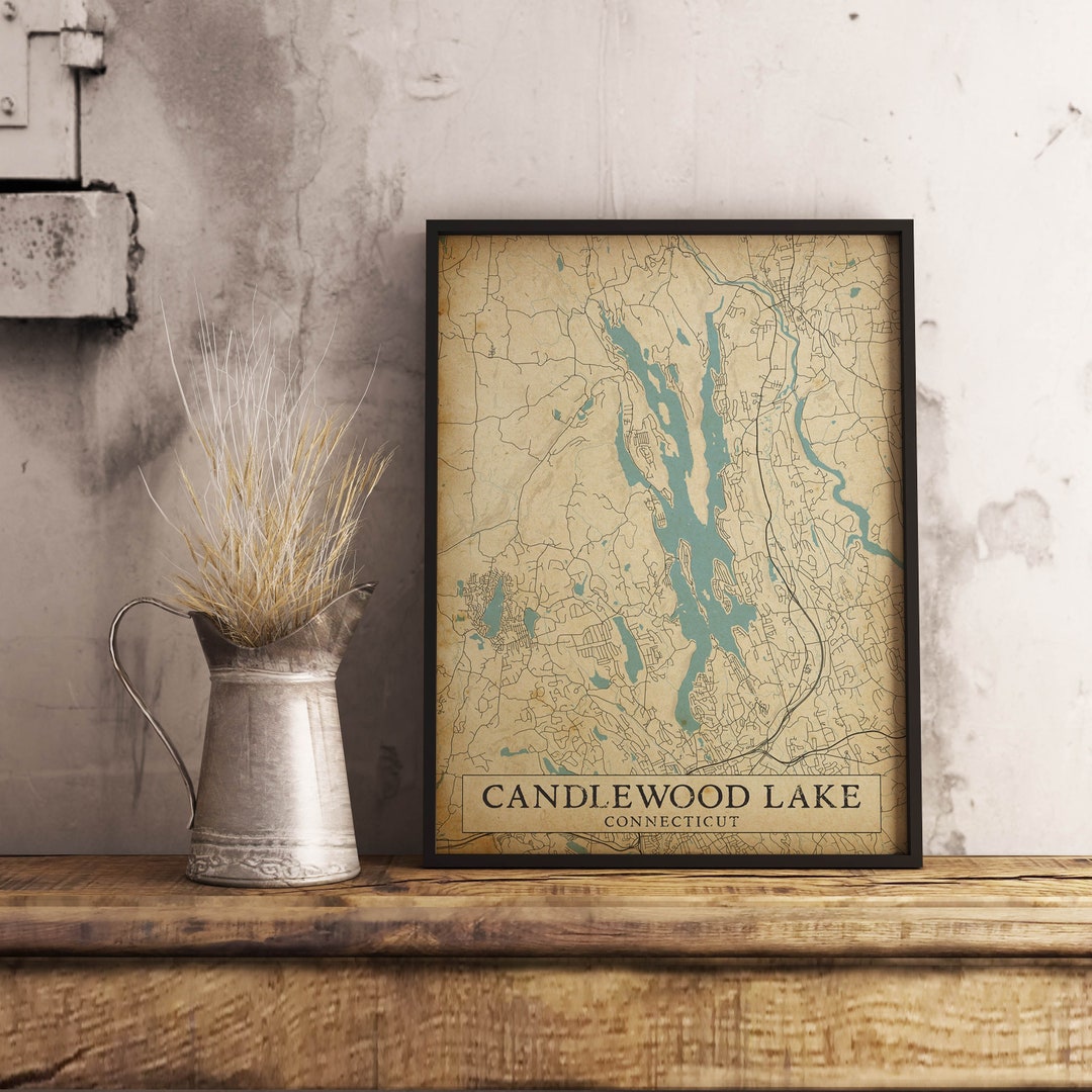 Vintage Style Map of Candlewood Lake Connecticut USA Instant Etsy