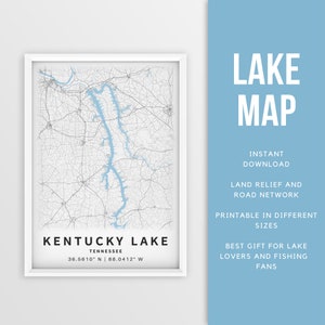 Mapa imprimible Kentucky Lake, Tennessee, EE. UU. - Descarga instantánea \ Mapa del lago \ Arte de la pared \ Cartel de pesca \ Decoración de la casa del lago \ LakeLife \ Paseos en bote