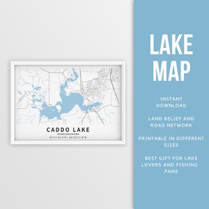 Mappa stampabile di Caddo Lake, Texas e Louisiana - Download istantaneo \ Mappa del lago \ Poster della mappa \ Arredamento della casa sul lago \ LakeLife \ Pesca \ Canottaggio