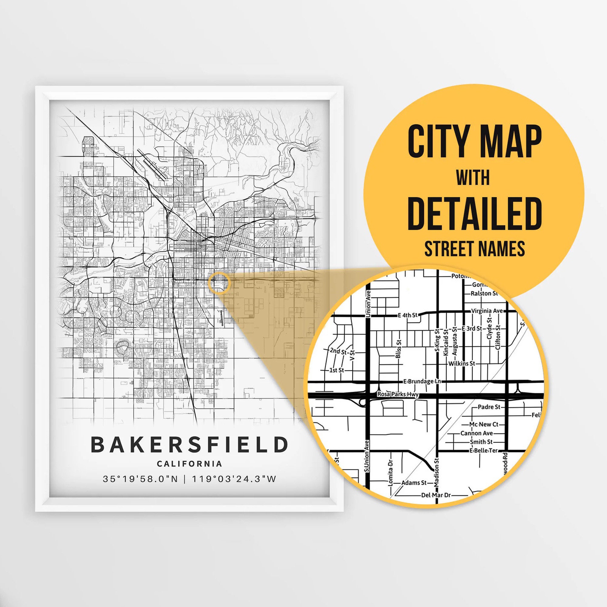 Nombres De Calles Mapa De Bakersfield Mapa Imprimible De Bakersfield,