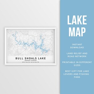 Bull Shoals Lake, Arkansas und Missouri (USA) - Landkarte - sofortiger Download ~ Karte See ~ Landkarte See ~ Natur Karte ~ Natur