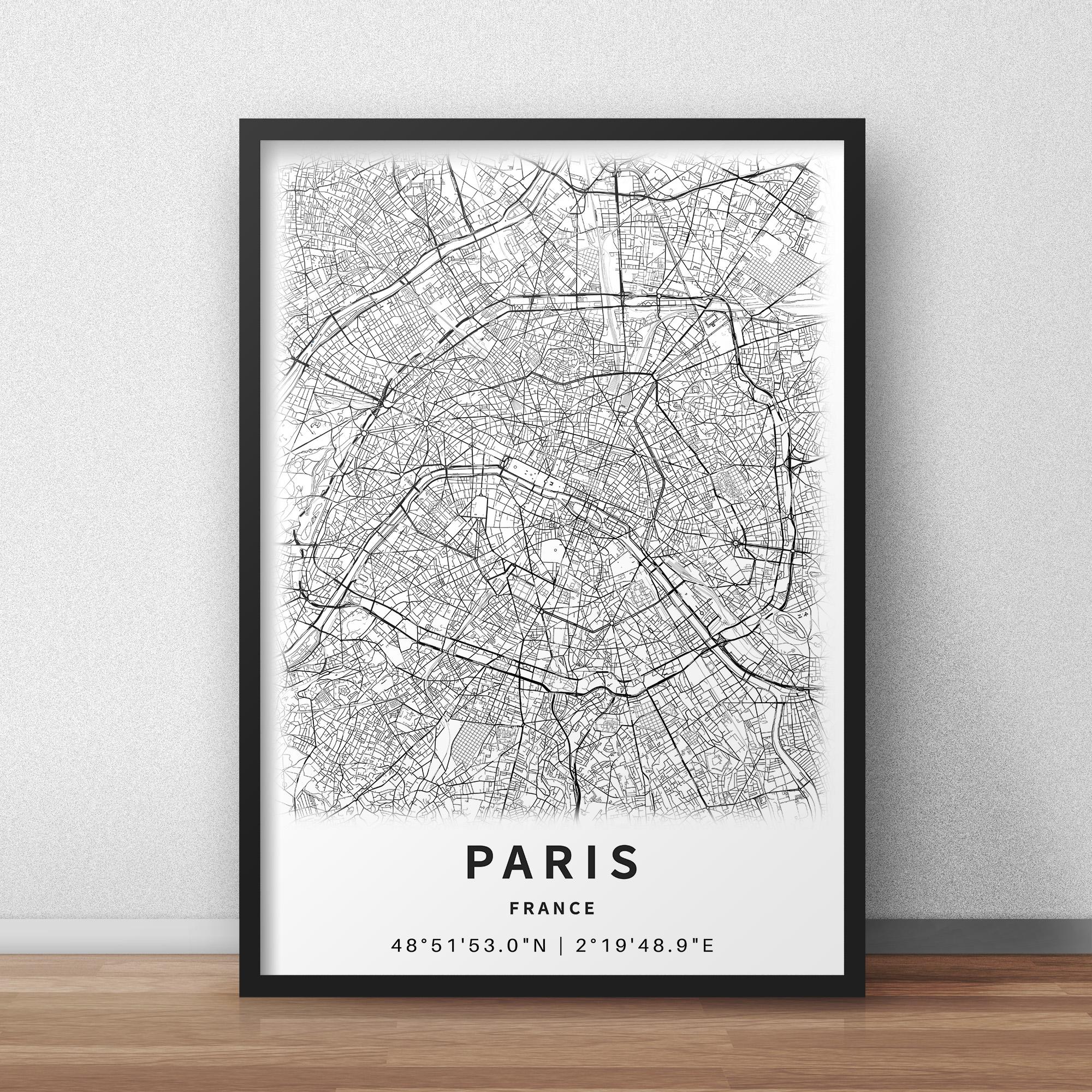 パリ（フランス）の地図（通り名入り）、印刷可能なパリ市街ポスター