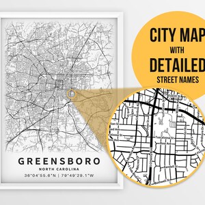 Printable Map of Greensboro NC North Carolina United States - Etsy