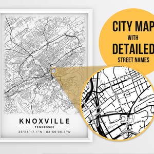 Printable Map of Knoxville TN Tennessee United States With - Etsy