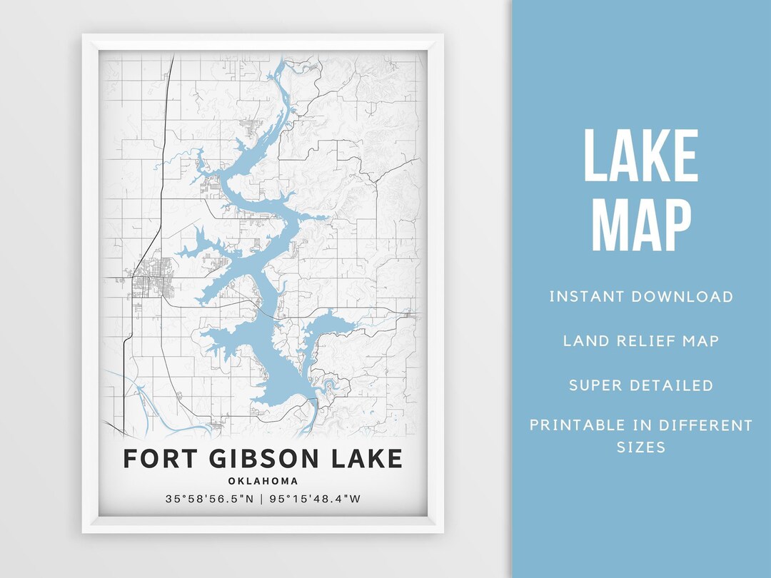 Printable Map of Fort Gibson Lake Oklahoma United States Etsy
