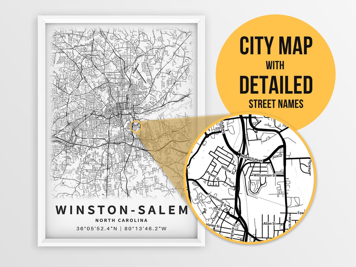 Printable Map of Winston-salem NC North Carolina United - Etsy