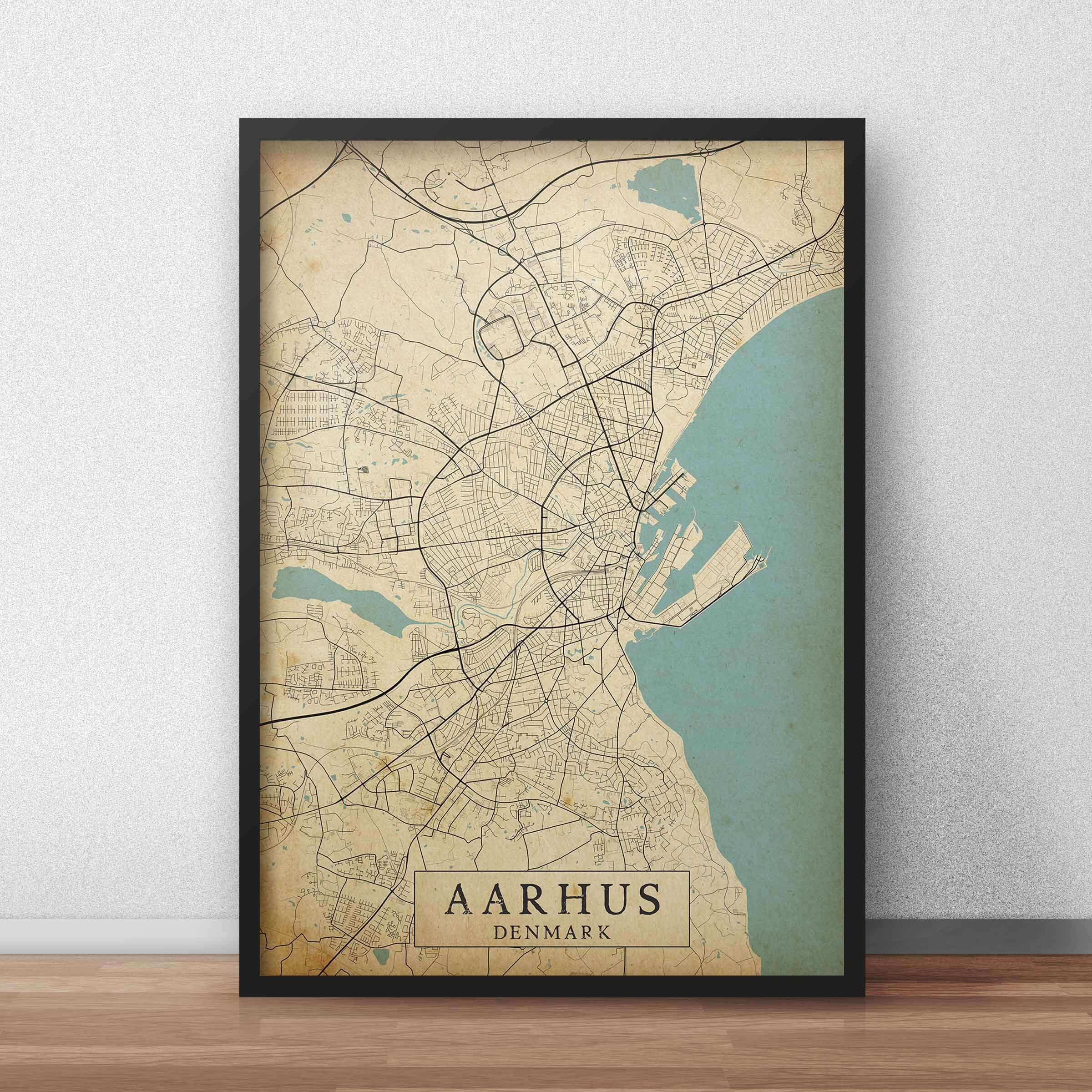 Printable Vintage Style Map Aarhus Denmark Instant Download | Etsy