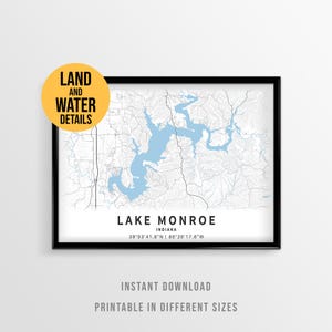 Lake Monroe Map Poster, Indiana Printable Lake House Decor (Instant Download)