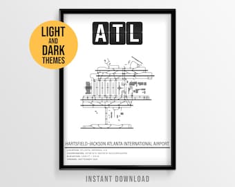 Hartsfield–Jackson Atlanta Airport Poster, ATL Airport Runway Map, Georgia Travel Art (Instant Download)