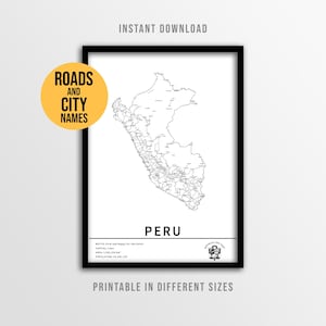 Peru Map Poster, Inca Empire Land Map with Roads and City Names (Instant Download)
