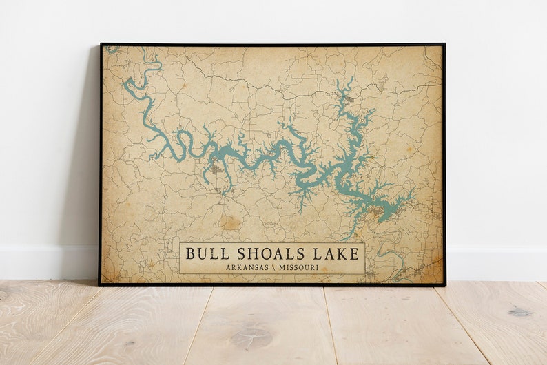 Vintage Style Map of Bull Shoals Lake Arkansas USA Instant Etsy