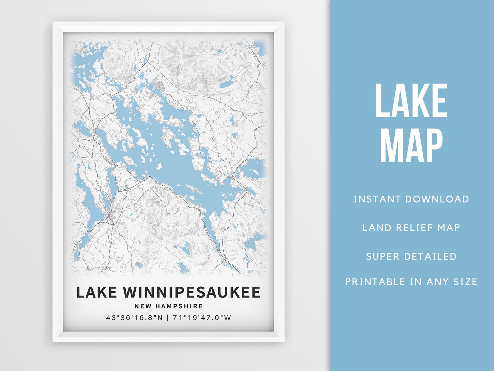 Printable Map of Lake Winnipesaukee New Hampshire United | Etsy