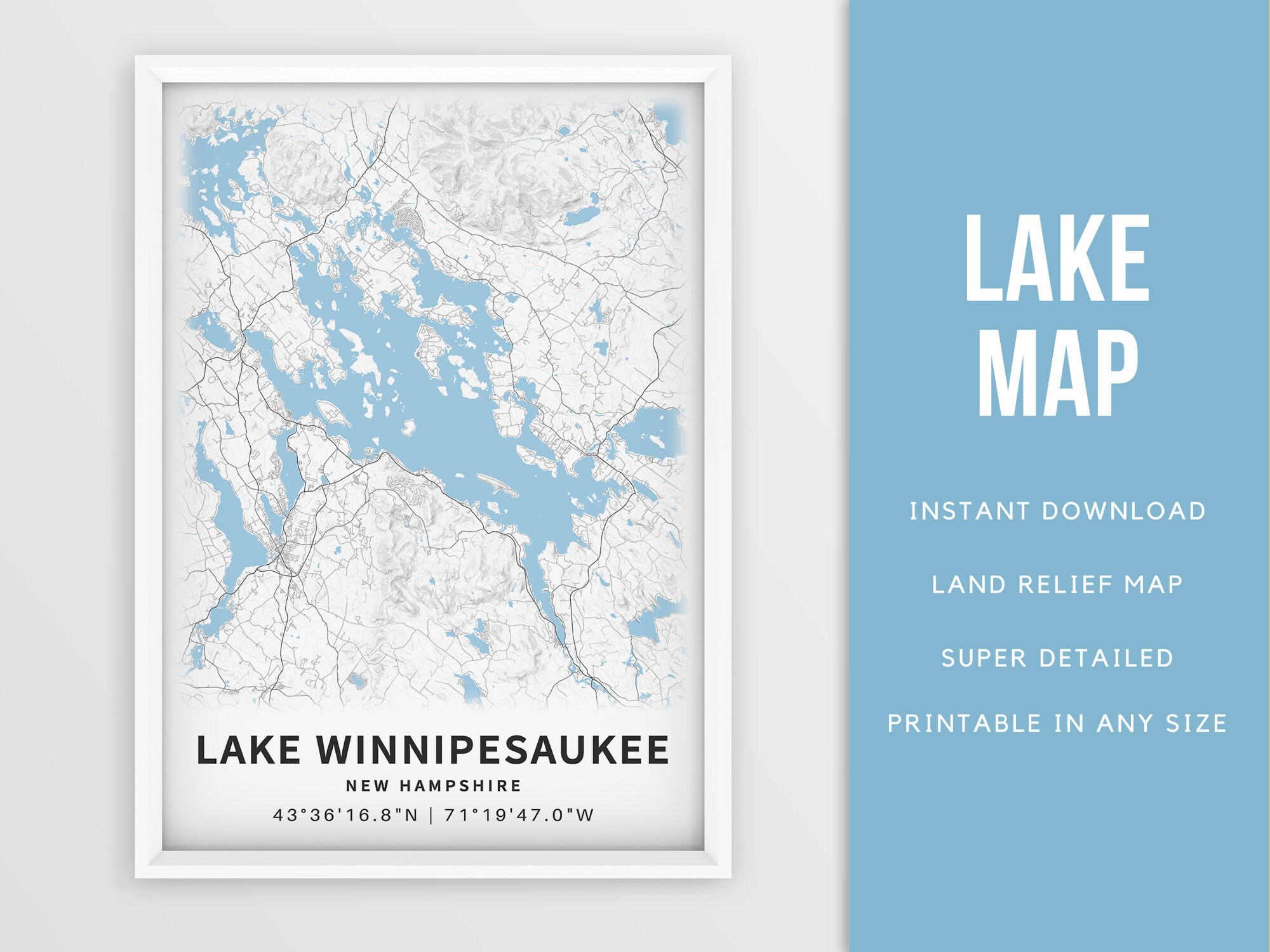 Printable Map of Lake Winnipesaukee New Hampshire United | Etsy