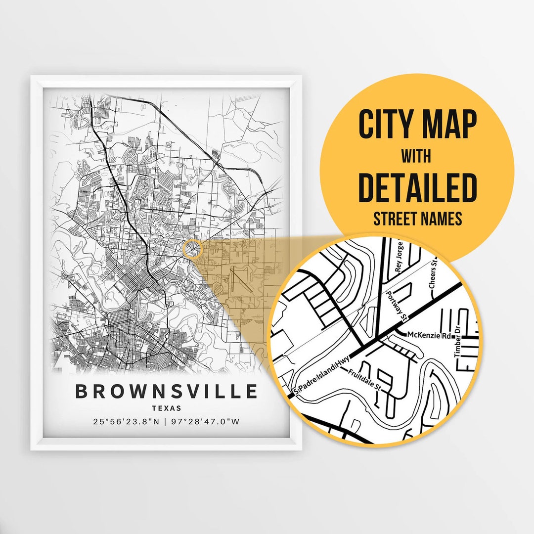 Printable Map of Brownsville, Texas, USA With Street Names - Instant Download \ City Map ...