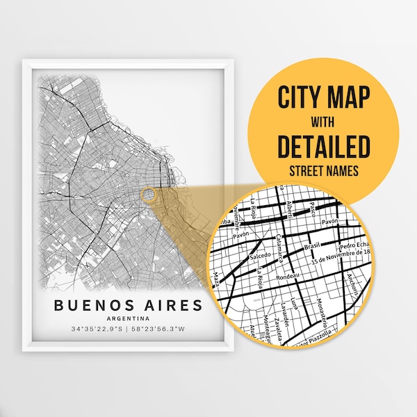 Buenos Aires City Map Print Argentina Buenos Aires Poster - Etsy