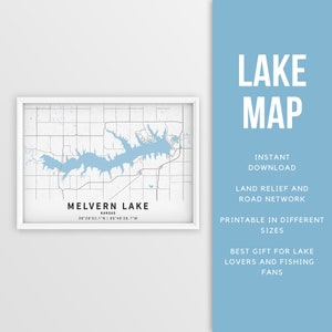 Mapa imprimible de Melvern Lake, Kansas, EE. UU. - Descarga instantánea \ Mapa del lago \ Cartel del mapa \ Decoración de la casa del lago \ LakeLife \ Pesca \ Paseos en bote