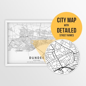 Druckbare Karte von Dundee, Scotland, Vereinigtes Königreich mit Straßennamen - sofortiger Download ~ Karte ~ ~ Strassenkarte ~ Strassenkarte