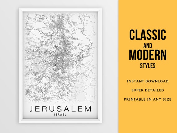 Printable Map of Jerusalem Israel Instant Download City | Etsy