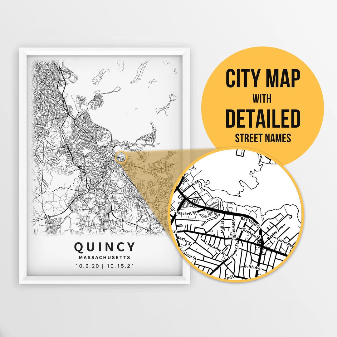 Printable Map of Quincy, Massachusetts, USA With Street Names Instant 
