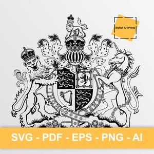 Brasão de armas do Reino Unido, clipart vetorial da Grã-Bretanha - SVG \ PNG \ PDF \ Download instantâneo \ Corte \ Sinal do estado \ Bandeira real \ Brasão da Inglaterra
