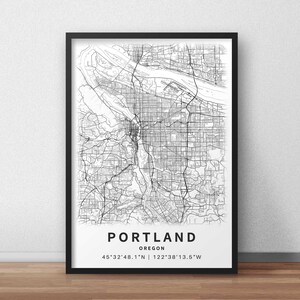 Printable Map Portland OR Oregon USA With Street Names - Etsy