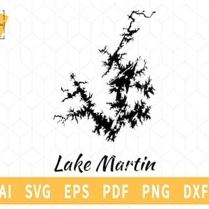 Lake Martin, Alabama Kaart Vector File - Instant Download SVG \ DXF \ PNG \ Cutting \ Commerciële licentie inbegrepen