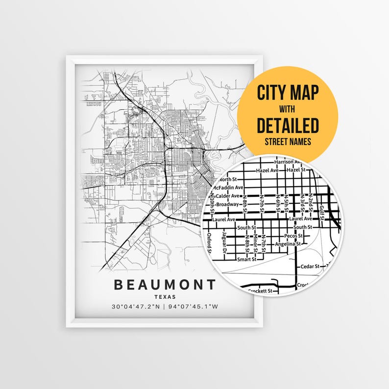 Buy Beaumont Texas Map With Street Names, Printable Beaumont City ...