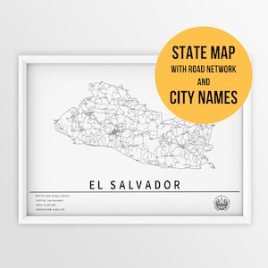 El Salvador Karte mit Städtenamen und Straßen zum Ausdrucken - sofort download auf Ihren Landkarten