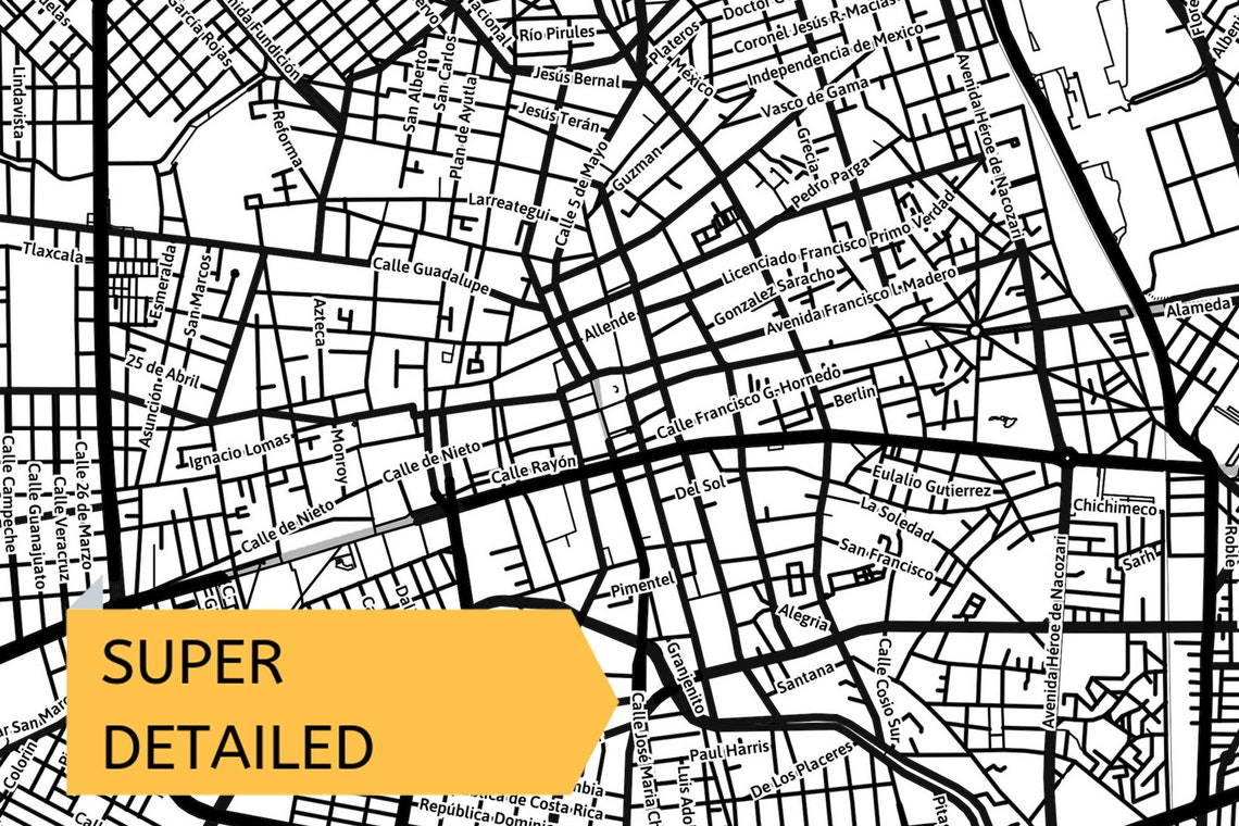 Printable Map of Aguascalientes Mexico With Street Names - Etsy