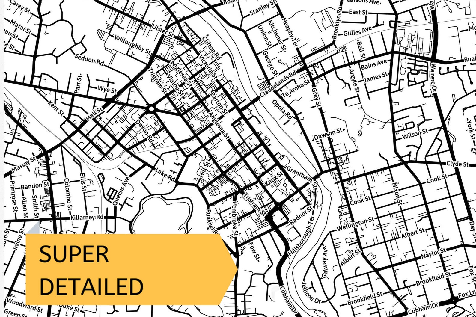 Printable Map of Hamilton New Zealand City With Street Names Etsy