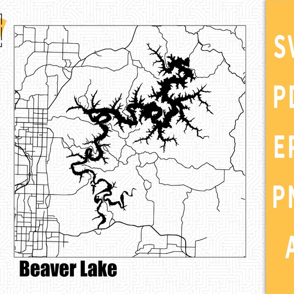 Layered map of Beaver Lake, Arkansas map Vector File - SVG \ PDF \ PNG \ Cutting \ Lake art \ Commercial License