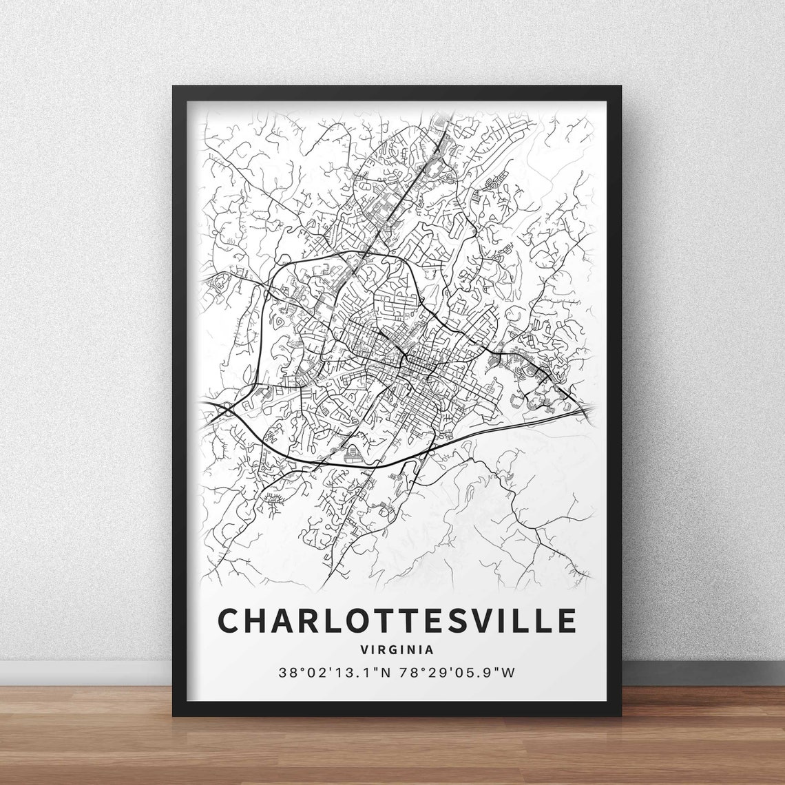 Printable Map of Charlottesville VA Virginia United States Etsy