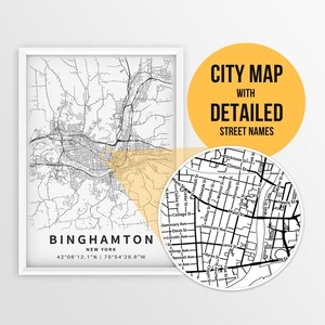 Druckbare Karte von Binghamton, New York, USA mit Straßennamen - sofortiger Download ~ Karte ~ ~ Stadt Karte ~ ~ Stadt Poster ~ Strassenkarte