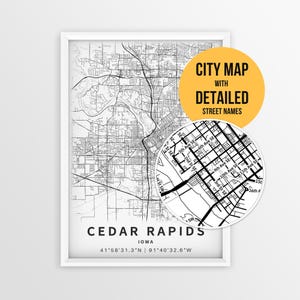 Cedar Rapids Iowa Map with Street Names, Printable City Poster (Instant Download)