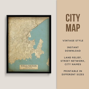 Vintage Stil Landkarte Wellington, Neuseeland zum Herunterladen - Landkarte Landkarte Landkarte Neuseeland Landkarte Karte Poster