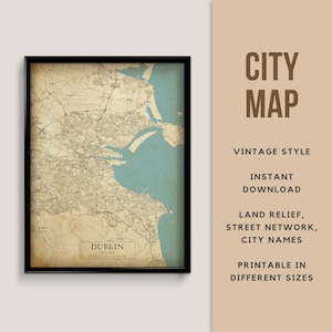 Mapa de estilo vintage para impressão de Dublin, Irlanda - download instantâneo \ Mapa de ruas \ Cartaz de mapa \ Estilo antigo \ Impressão de mapa \ Presente da Irlanda