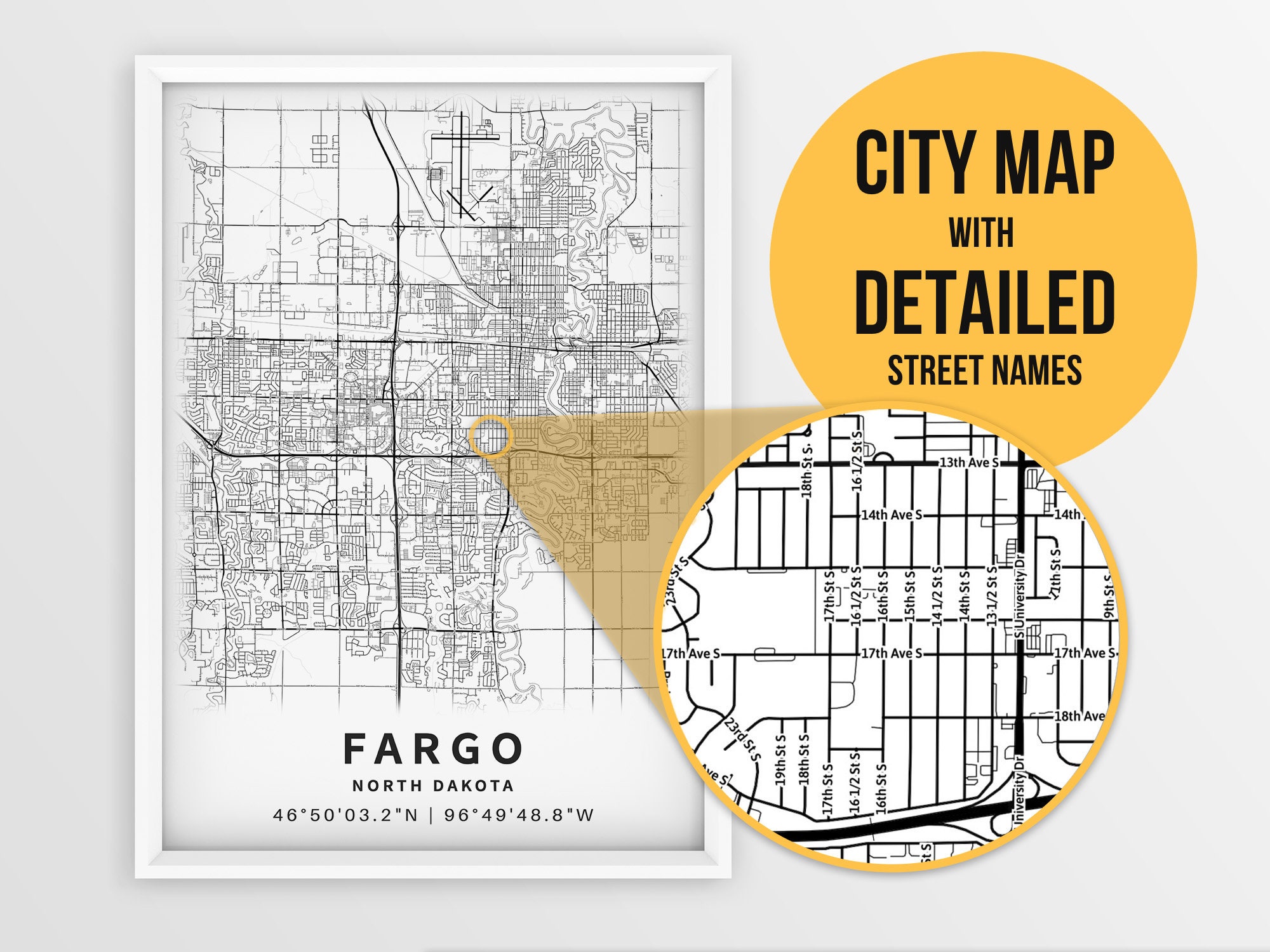 Printable Map of Fargo ND North Dakota United States With - Etsy