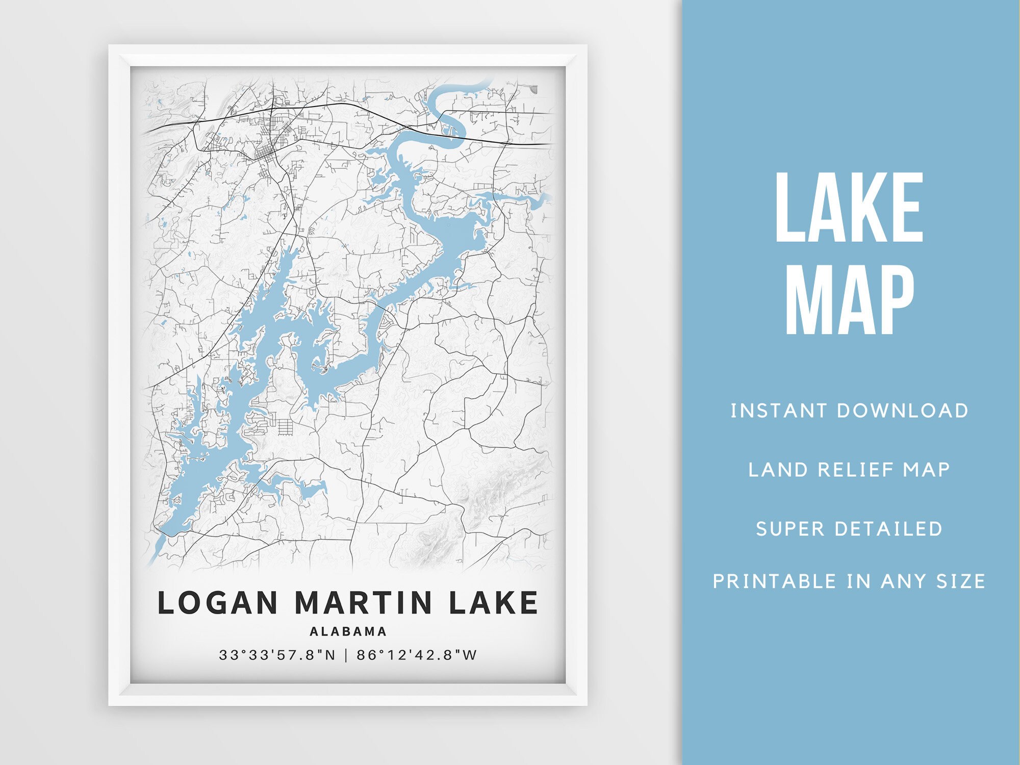 Logan Martin Lake Map Printable Map Of Logan Martin Lake Alabama United States | Etsy Uk