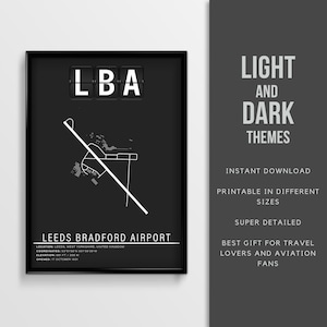 LBA Leeds Bradford Airport Poster - Instant Download \ Airport Map \ Gift Pilot \ Wall Art \ England Travel Poster \ Printable