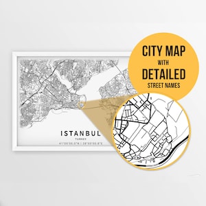 Printable Map of Istanbul, Turkey with Street Names - Instant Download \ City Map \ Travel Gift \ City Poster \ Road Map Print \ Wall Art
