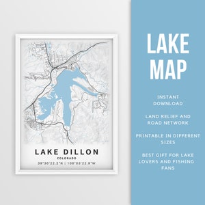 Mappa stampabile del lago Dillon, Colorado, Stati Uniti - Download istantaneo \ Mappa del lago \ Poster della mappa \ Arredamento della casa sul lago \ LakeLife \ Pesca \ Canottaggio