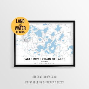 Eagle River Chain of Lakes Map Poster, Printable Wisconsin Lake House Decor (Instant Download)