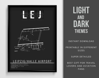 LEJ Leipzig/Halle Airport Poster - Instant Download \ Airport runway \ Pilot Gift \ Leipzig Airport map \ Germany Travel Poster \ Printable