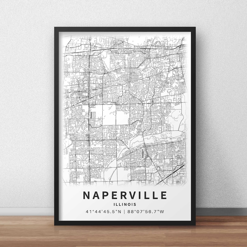 Printable Map of Naperville Illinois USA With Street Names Etsy